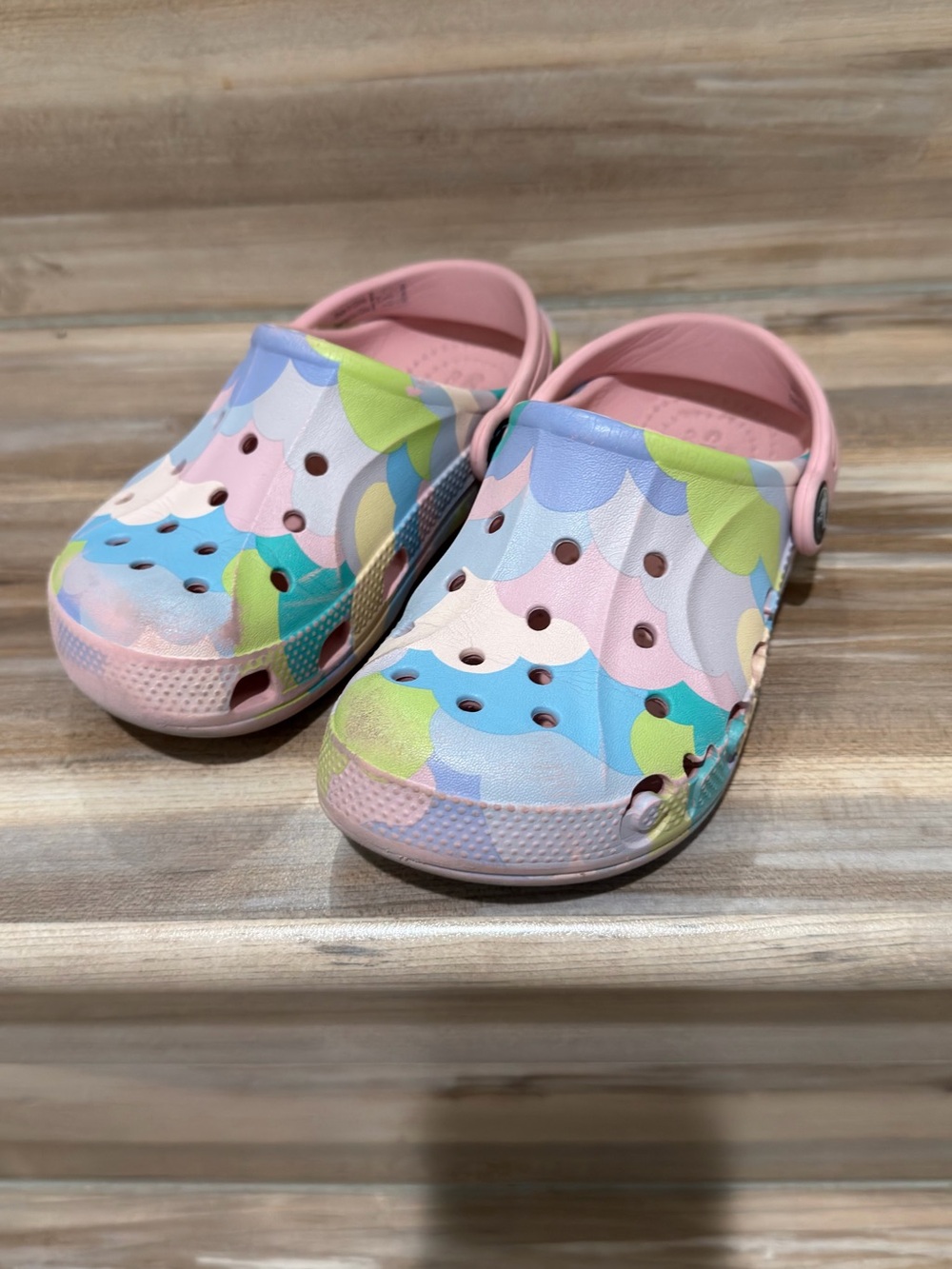 CROCS Kids Pastel Patterned Clogs in Pink, Blue & Green